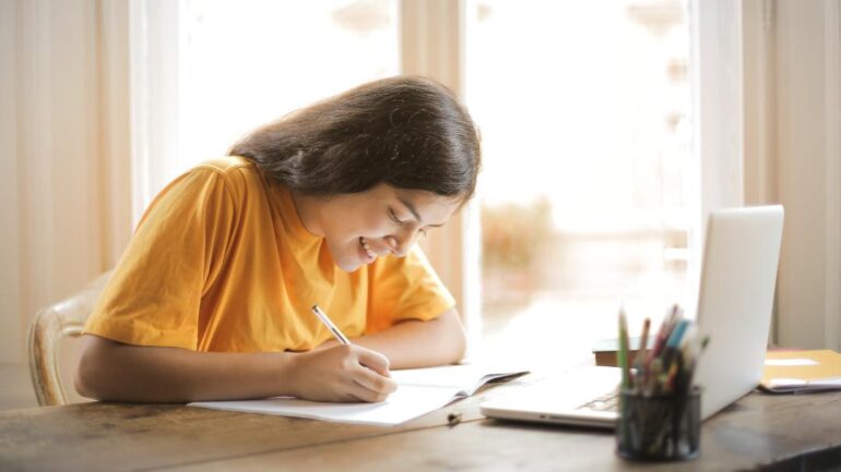 Girl doing homework.