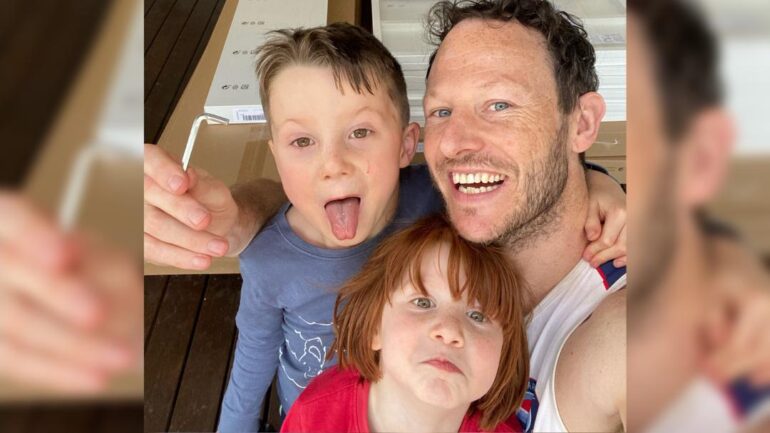 Nick with his kids Otis and Harriet.
