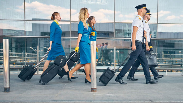 Flight crew walking towards the plane