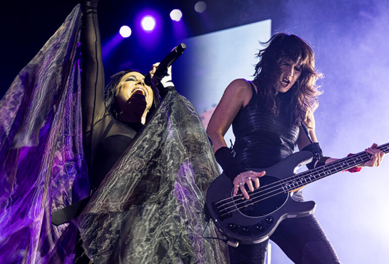 Amy Lee and Emma Anzai of Evanescence on stage at Qudos Bank Arena. August 27, 2023 (Images: Chris Neave. Edit: Kalun Townsend)